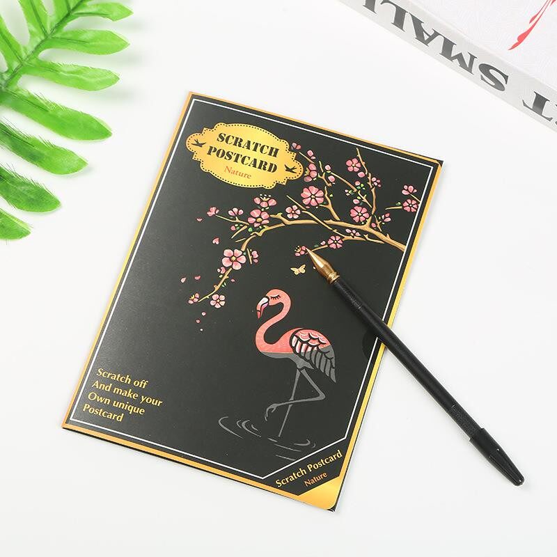 明信片卡刮刮画女物纸A5创意44063炫彩建筑通动人物儿童孩手工DIY