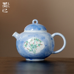 墨己束刻手绘开窗青蓝竹影圆满壶功夫茶具家用球孔过滤陶瓷茶壶