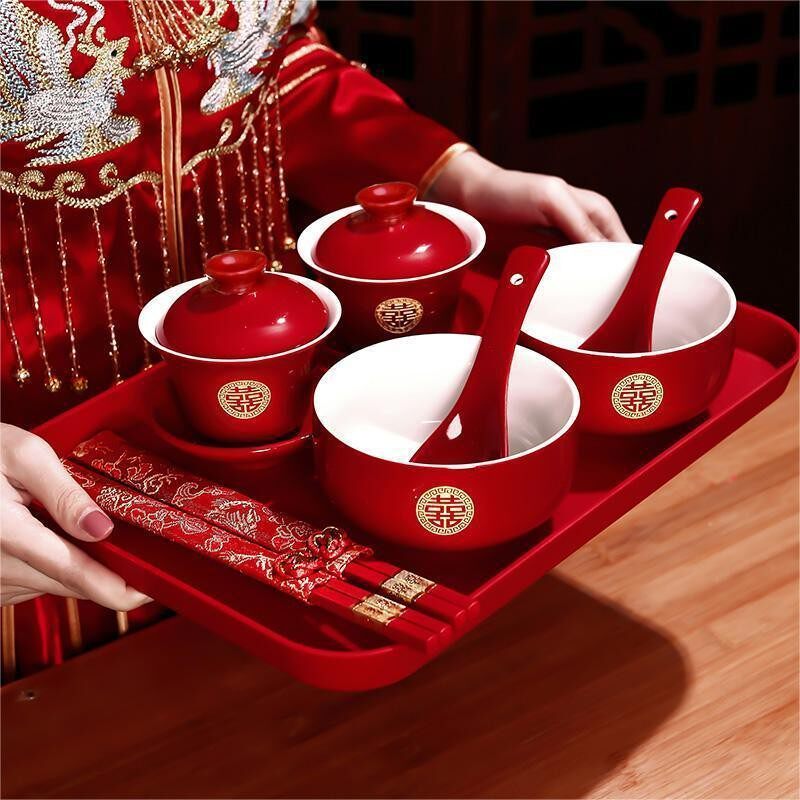 结婚用的所有婚礼结婚敬茶杯碗筷套装东西改口陪嫁敬酒喜碗一对
