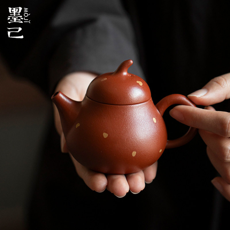 墨己原矿朱泥紫砂茶壶功夫茶具家用球孔过滤半手工仿古点金紫砂壶