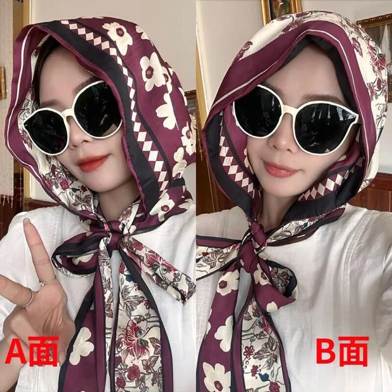 防晒丝缎巾包头气帽双双面H0225130飘带帽洋春夏面防层晒包头巾旅