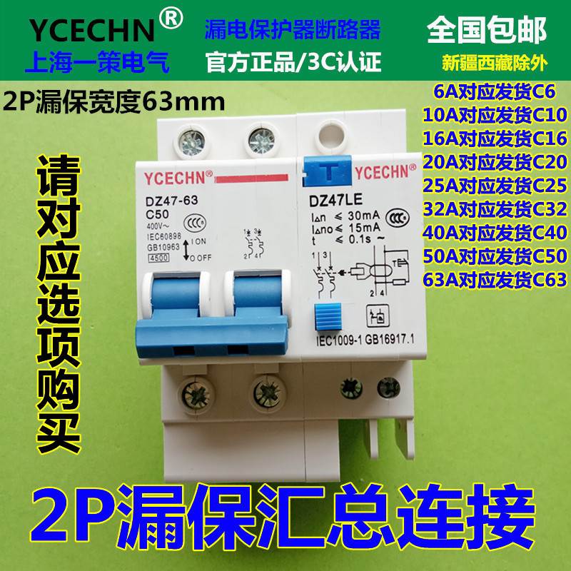 家用漏电保护器电闸总开2P50A空开带漏保C40双线空气开关DZ4763Le