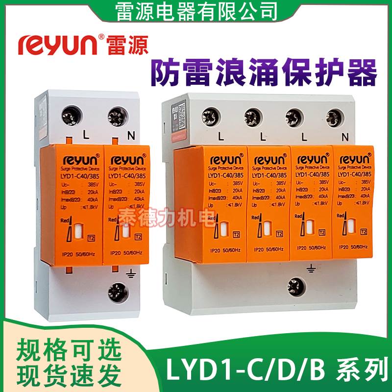 上海雷源LYD1-C40/B60/D20/B100电源避雷保护器2P/4P 40KA浪涌SPD