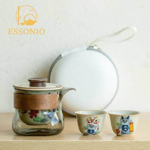 ESSONIO2024龙年新款蜜合釉生肖龙旅行茶具套装随身户外功夫茶具