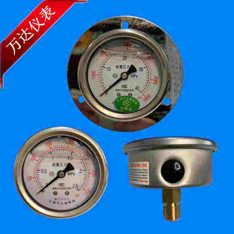 万达佛斯特耐震压力表YTN-60ZT充油防震抗震压力表轴向带边压力表