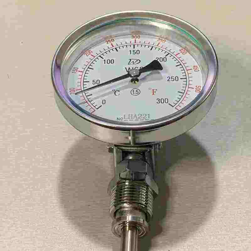 天津万达佛斯特WSS-481万向双金属温度计工业锅炉管道蒸汽指针表