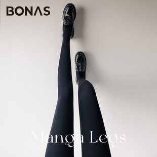 宝娜斯黑色打底裤女秋冬加绒加厚打底袜女微压高腰显瘦连裤袜黑色