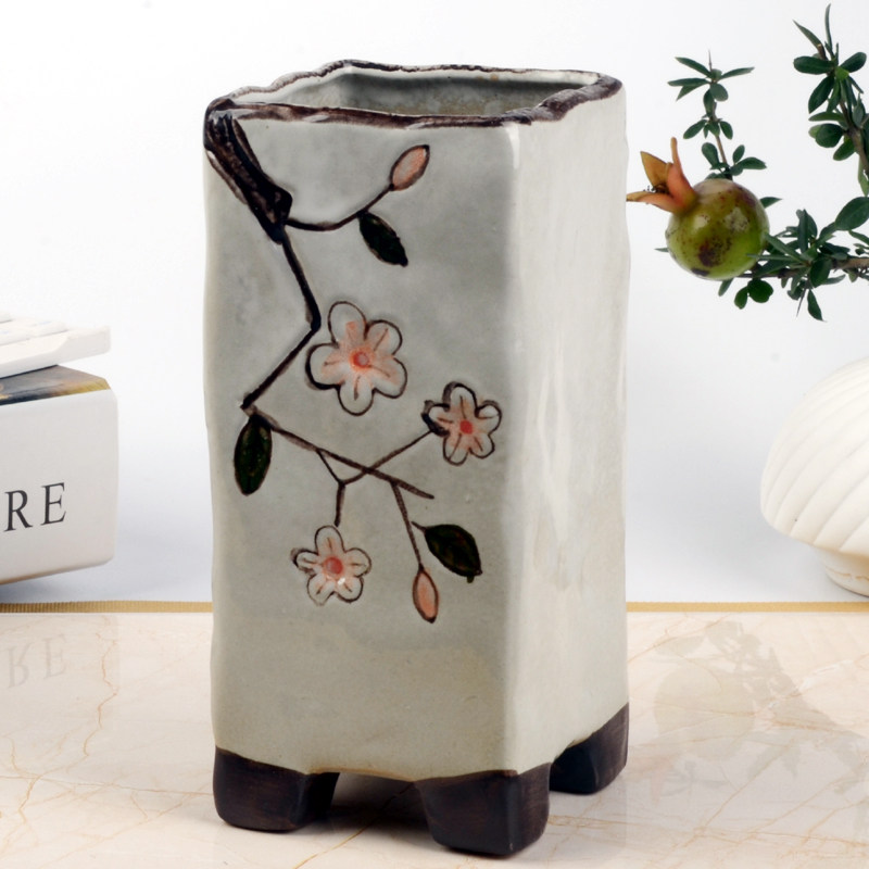 热销白色多肉植物陶瓷花盆大口径手绘简约老桩法师陶瓷花器绿植盆