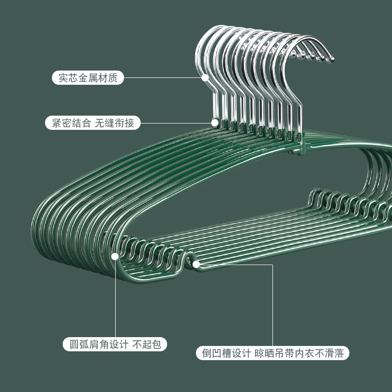 热销家用成人浸塑衣架金属晾衣撑凹槽防滑护肩阳台宿舍晾晒挂衣架