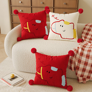 红色小马沙发抱枕新年客厅卧室床头靠垫靠背办公室午休枕头可拆洗