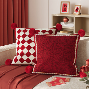 喜庆新年客厅沙发抱枕套可拆洗马年枕高级感卧室床头沙发靠枕含芯