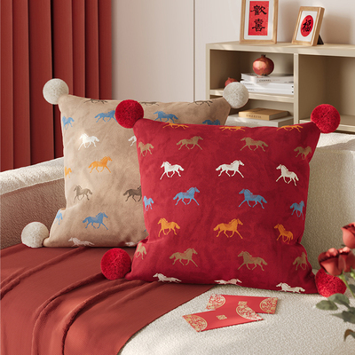 红色新年马年沙发抱枕客厅靠背靠垫腰枕百搭飘窗卧室床头床上靠枕