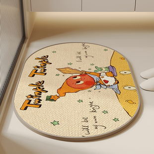 星星人可爱浴室地垫吸水防滑脚垫亚麻编织家用卫生间门口地毯厕所