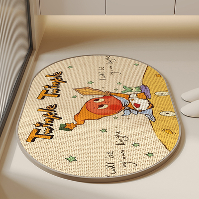 星星人可爱浴室地垫吸水防滑脚垫亚麻编织家用卫生间门口地毯厕所