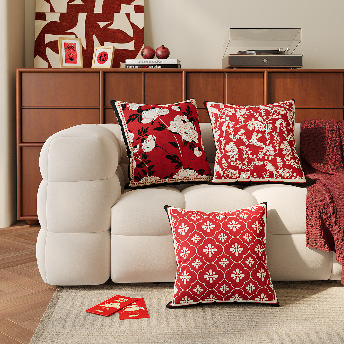 法式新年红色抱枕套沙发客厅装饰靠枕卧室床头靠背靠垫含芯可拆洗,居家布艺,靠垫/抱枕,淘宝优惠券,粉丝福利购,淘宝优惠卷