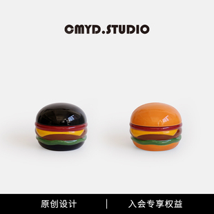 CMYD原创设计创意汉堡烟灰缸带盖卡通对象礼物卧室桌面收纳送礼