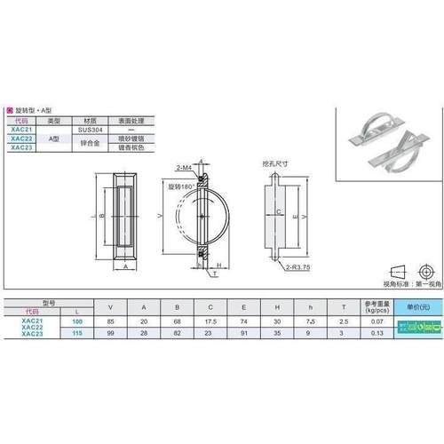 方形拉手XAC22/23/24/21-L75/L100榻榻米L115 L125旋转拉手L150