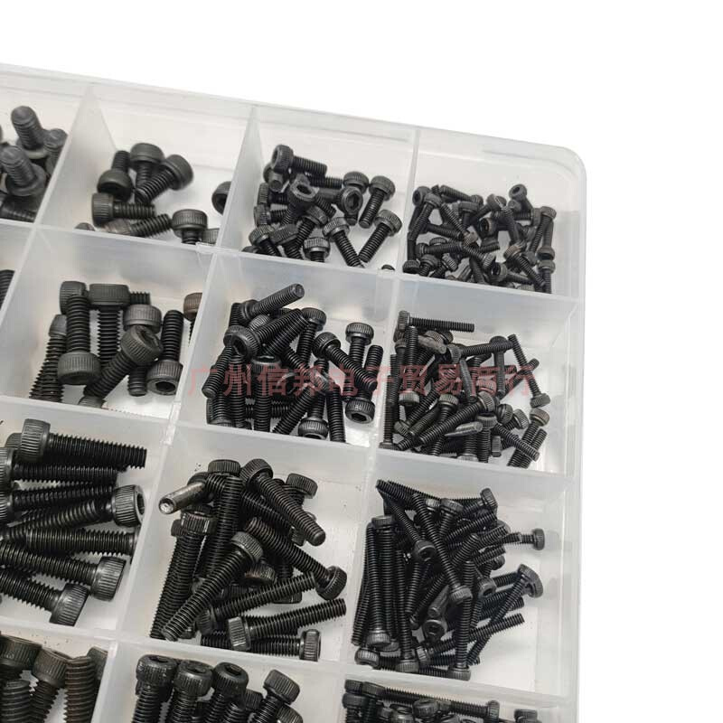 。1060pcs/盒 碳钢内六角螺钉螺母垫片组合黑色杯头螺丝M2 M3 M4