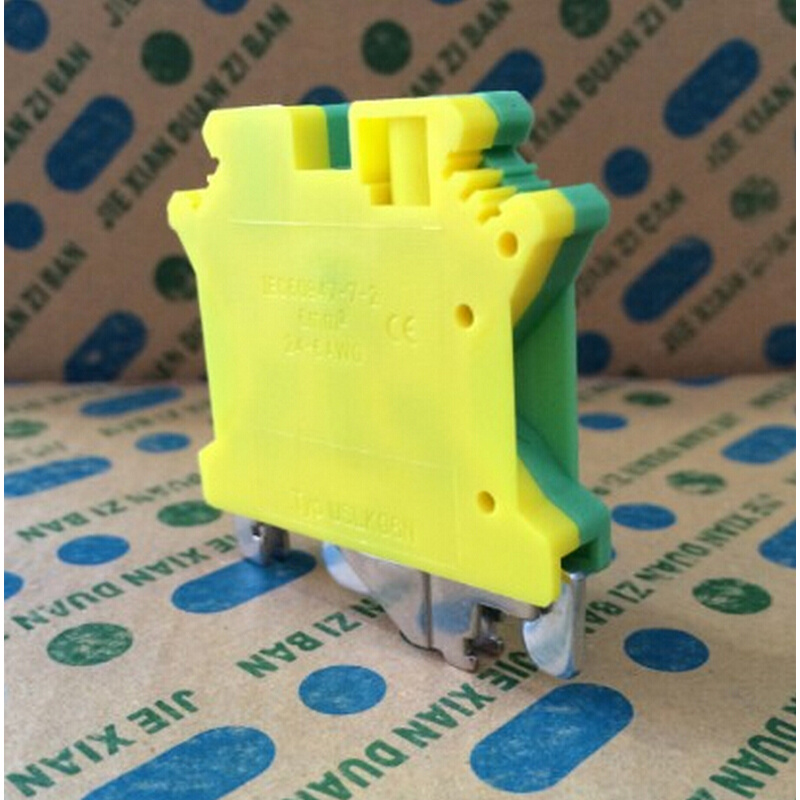 。UK黄绿接地端子USLKG6端子排UK6NJD导轨配件纯铜6mm平方