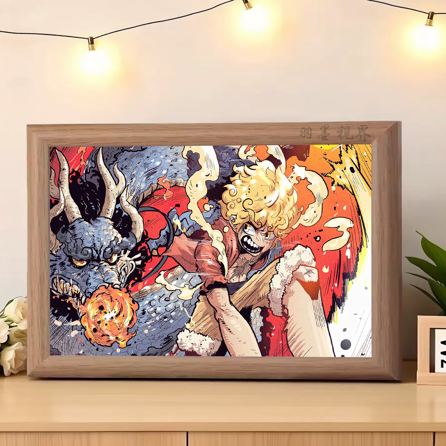 海贼王路飞太阳神尼卡形态插画相框动漫周边桌面装饰画礼物
