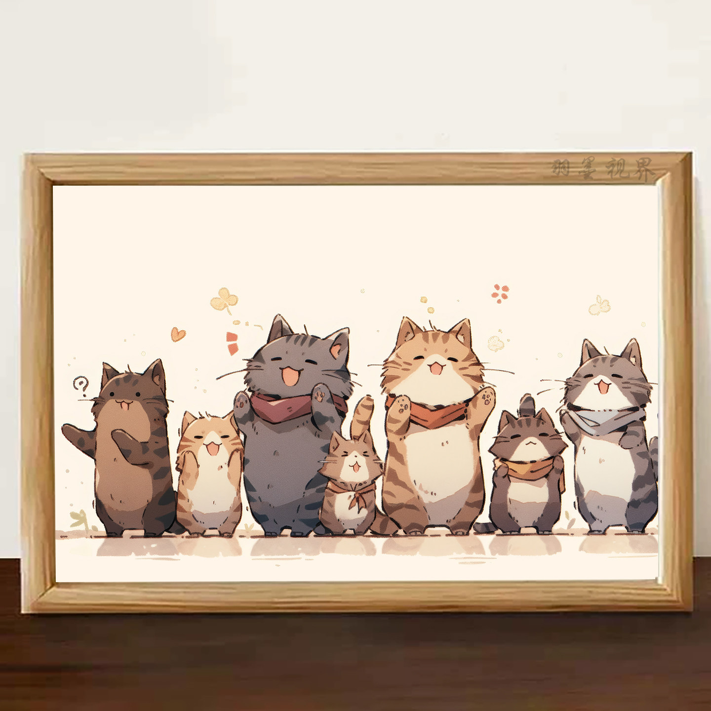 系软萌猫咪插画木质相框桌面少女心温馨装饰画摆件