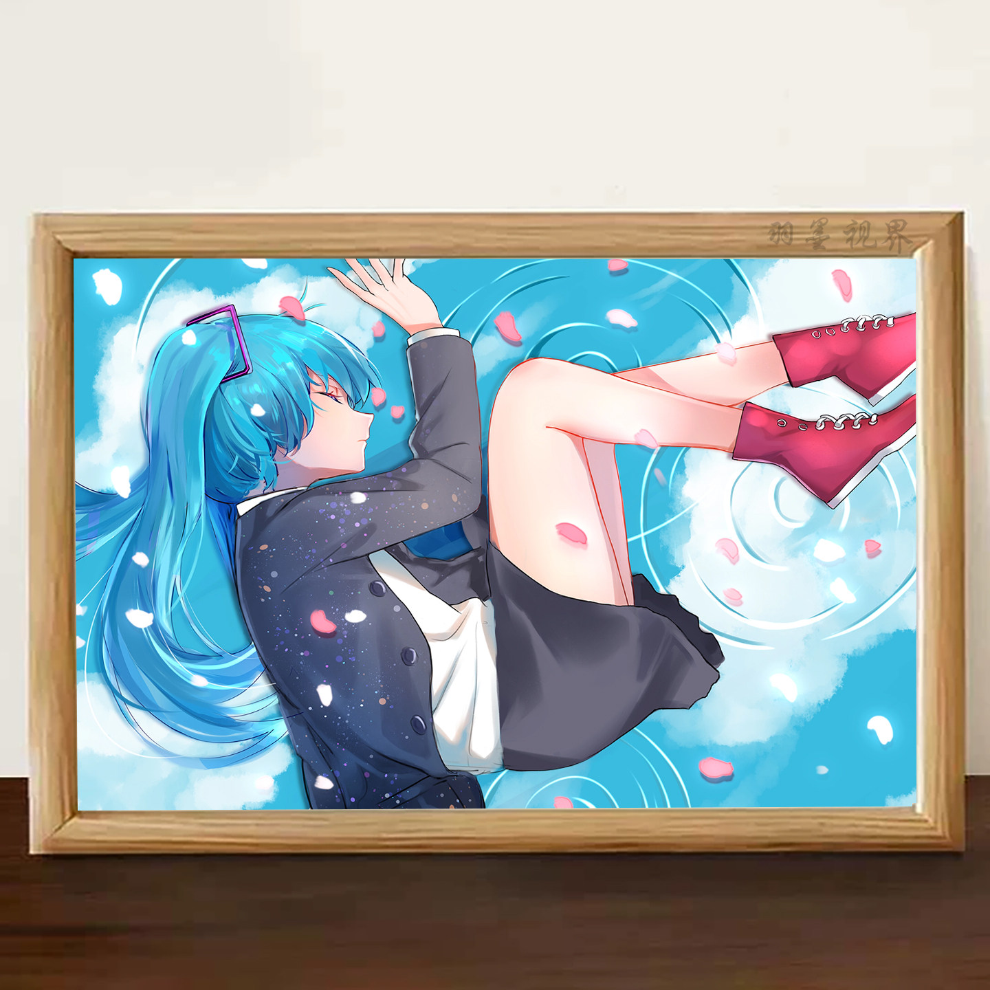 初音未来樱花与水波纹插画相框动漫周边桌面装饰画礼物