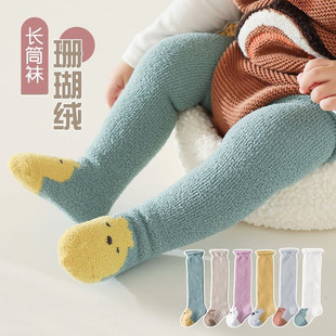 网红0一1岁婴幼儿袜子宝宝婴儿长筒袜秋冬款 珊瑚绒过膝袜不勒腿高
