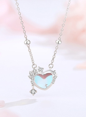 幻彩月光石S925项链女爱心锁骨链