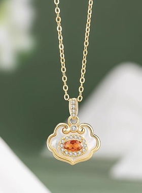 国潮平安如意锁S925吊坠锁骨链女