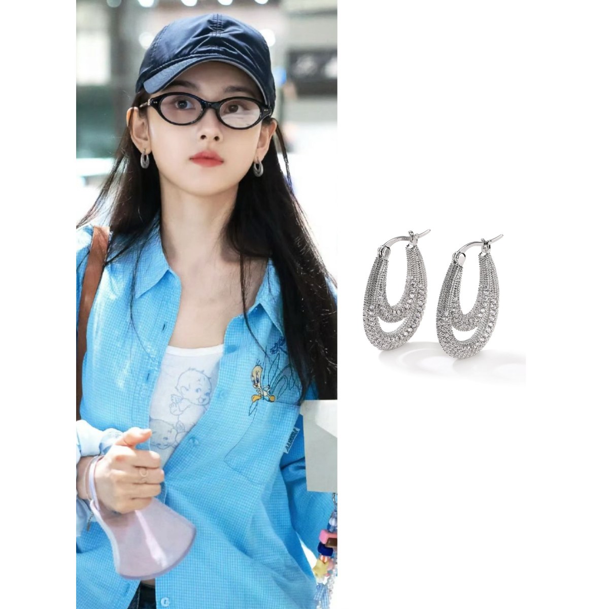 宋祖儿同款气质奢华满镶锆石耳环女ins小众设计感几何双层U形耳扣