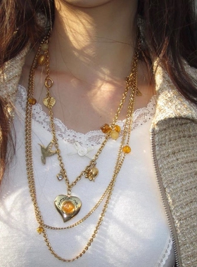 夜莺心宝石爱心花朵飞鸽锁骨链