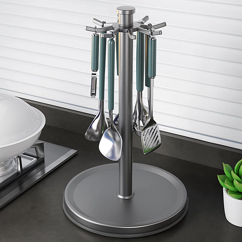 厨房旋转挂钩免打孔多功能勺子锅铲收纳置物架壁挂式厨具挂架墙壁