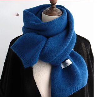 克莱因蓝2025新款针织围巾女冬季高级感羊绒情侣保暖男款毛线围脖