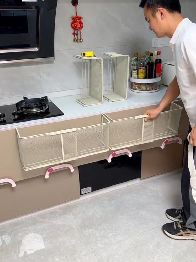 橱柜下挂架厨房可伸缩收纳挂篮免打孔多功能吊柜下分层调料置物架