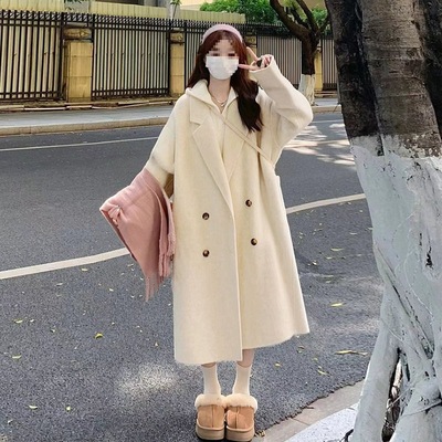 白鸭羽绒服内胆双面绒毛呢大衣女中长款秋冬季法式赫本风加厚外套