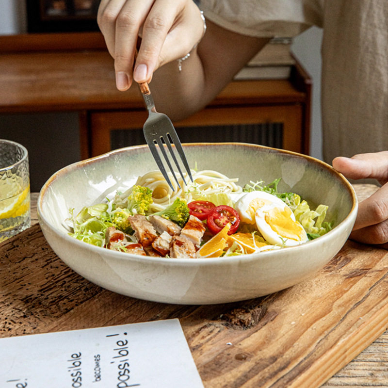 个性创意黄色窑变复古8.5英寸陶瓷深盘不规则菜碗沙拉碗面碗大碗,家居饰品,果盘/果篓,淘宝优惠券,粉丝福利购,淘宝优惠卷