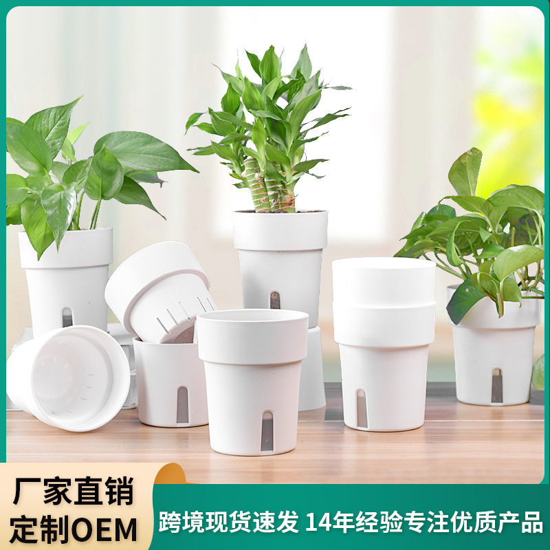 新品创意小花盆懒人花盆自动吸水家用塑料盆轻奢植物水培盆栽