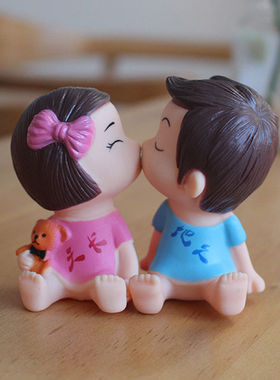 磁铁亲嘴娃娃蛋糕装饰摆件情人节情侣求婚烘焙配件确认过眼神插件