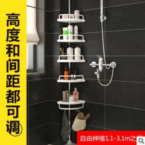 不锈钢顶天立地置物架可伸缩免打孔浴室厨房收纳架花架多功能收纳