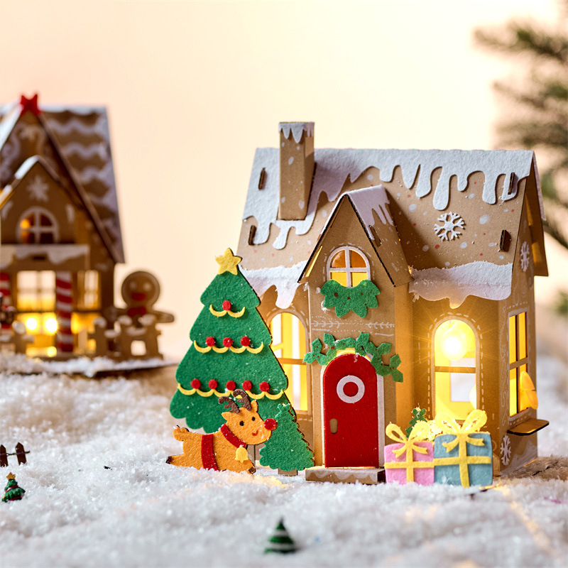 圣诞节儿童手工粘贴制作diy冬季饼干屋材料包 新年雪景纸屋小房子
