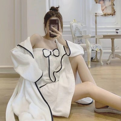 浴袍2023式吸水新款浴裙浴巾可穿可裹大女巾用人家纯棉浴衣洗澡非