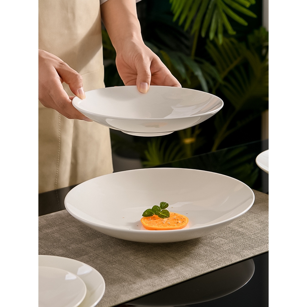 骨瓷盘子家用菜盘纯白色盘子特别好看的感碟子陶瓷斗笠餐盘z^