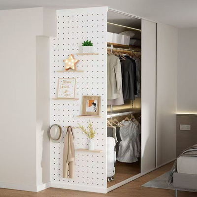 洞洞板衣柜侧板三面卡屏风隔断侧墙客厅入户玄关实木置物架实木厂