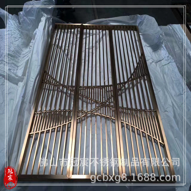 仿木纹不锈钢屏风 中式焊接不锈钢屏风实物效果图