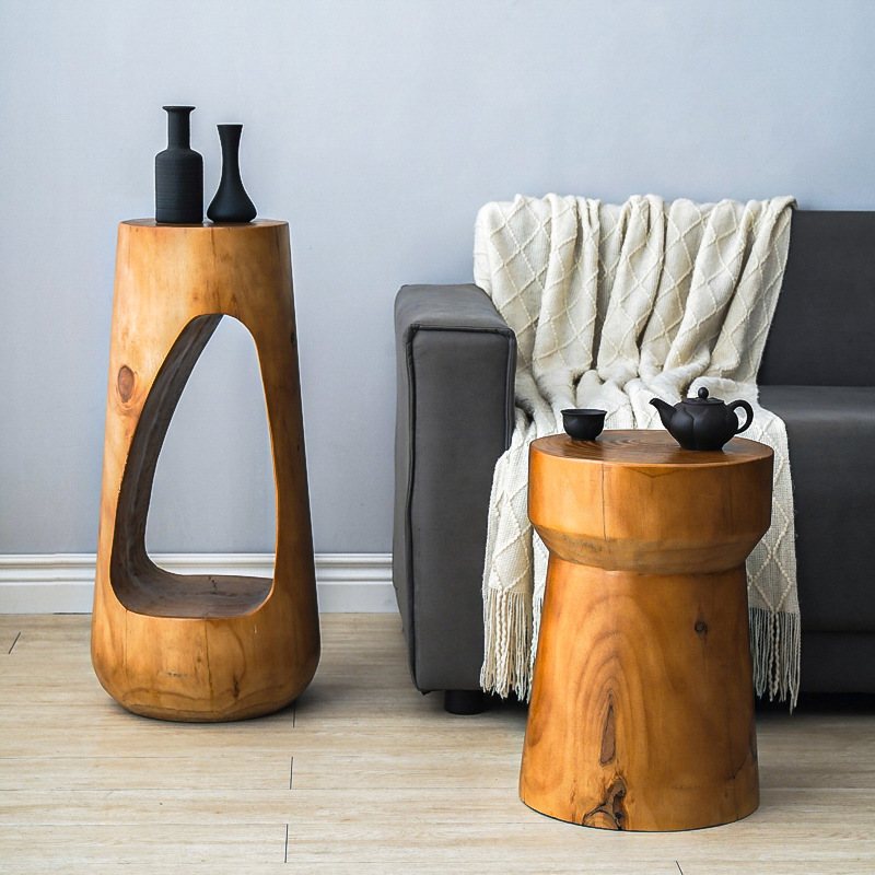 原木矮凳北欧实木墩子民宿酒店花架摆件茶几创意根雕圆墩凳床头柜