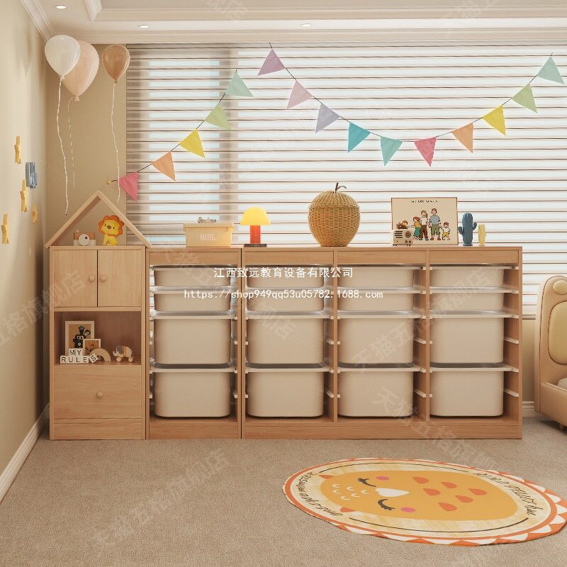 实木书柜儿童书架落地置物架家用靠墙宝宝玩具收纳柜储物柜子一体