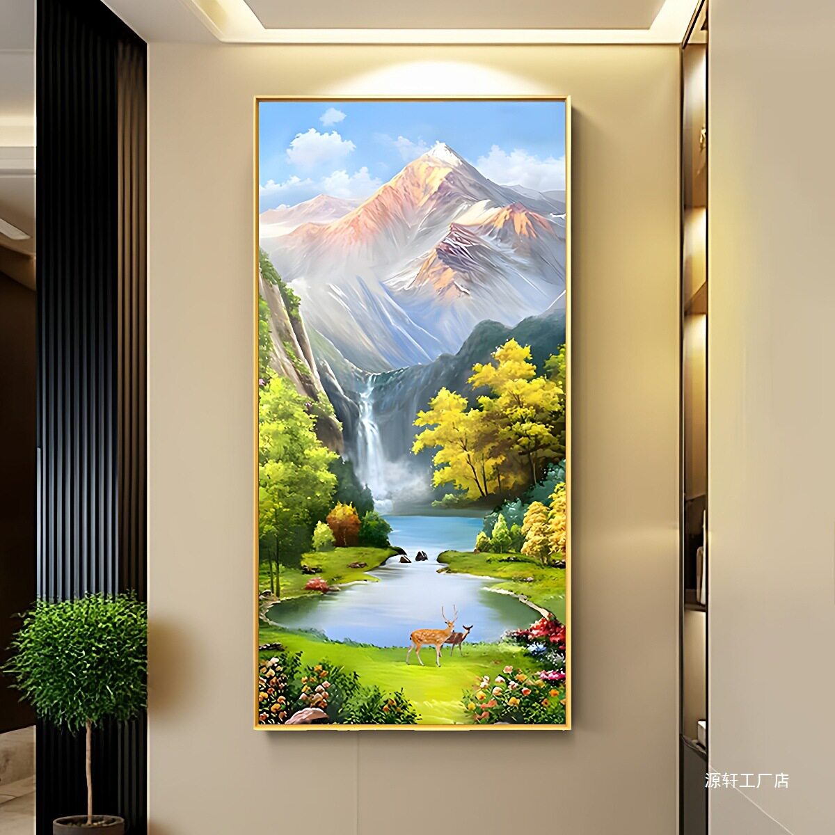 日照金山挂画玄关画油画聚宝山水画感风景走廊过道装饰正对门有框
