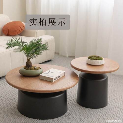 奶油风家用客厅新款茶几现代简约小户型圆形可移动网红民宿小边几