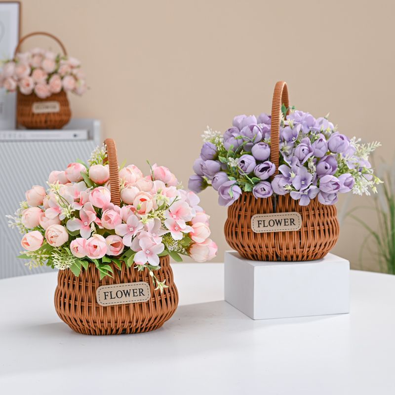 花篮玫瑰花假花仿真花摆设客厅花艺摆件餐桌花摆花绿植插花装饰花