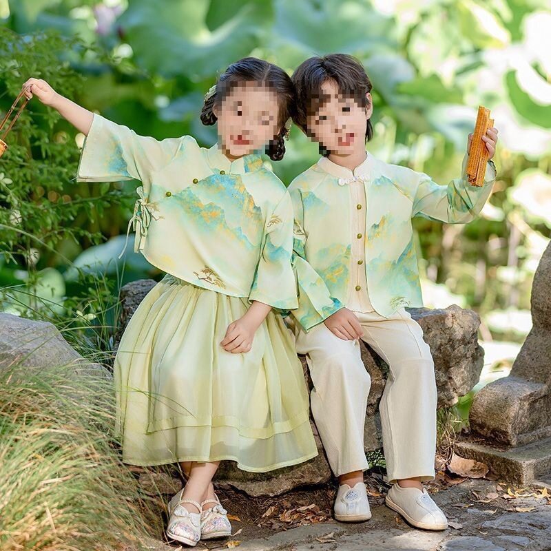 儿童唐装男童汉服中式小学生夏季班服女童演出服幼儿园套装古装